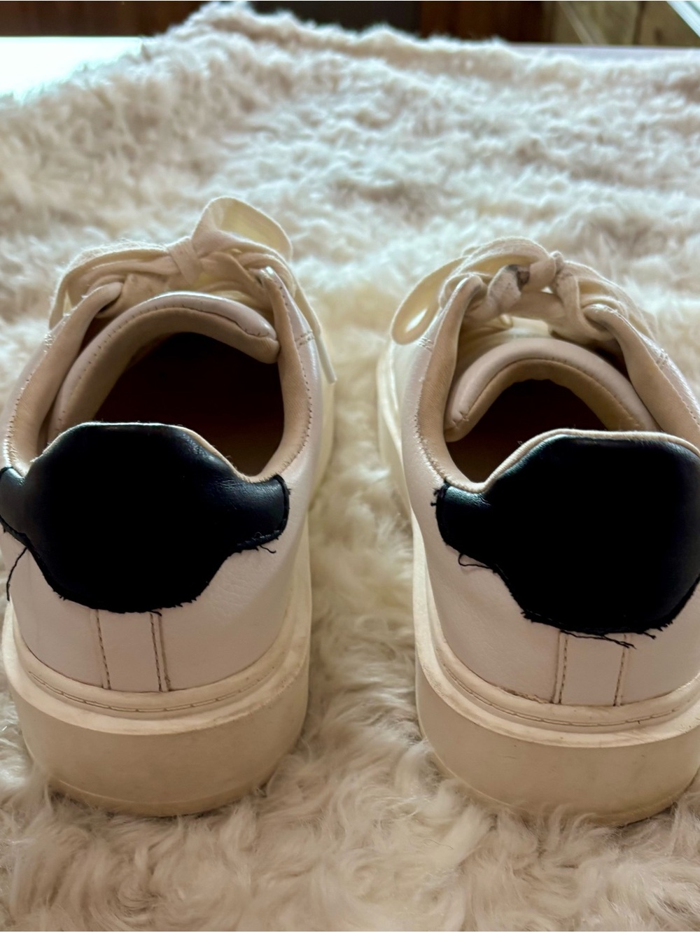 Steve Madden Leather Lace-Up Women’s Sneakers in white with Black - Picture 4 of 5